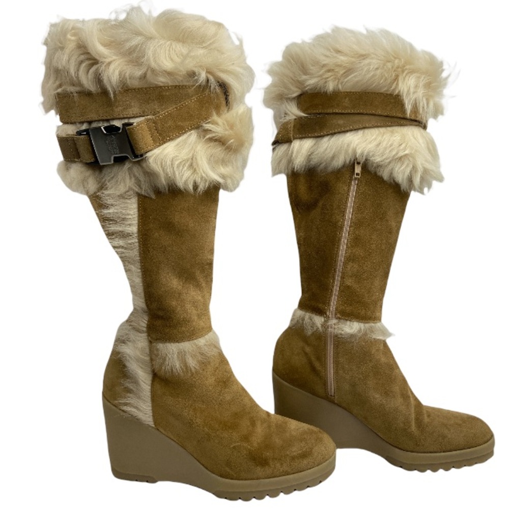 COACH Signature Sharma Camel Tan Knee High Suede Wedge Boots Size 6